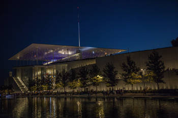 A picture of the Stavros Niarchos Foundation Cultural Center at night